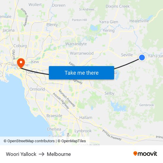 Woori Yallock to Melbourne map