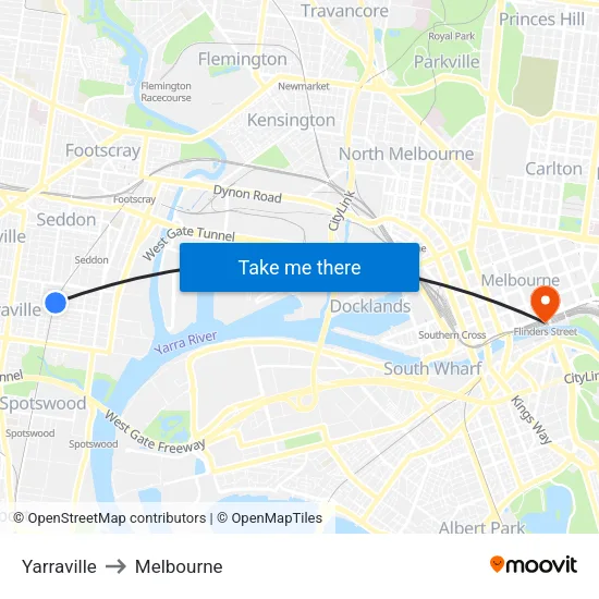 Yarraville to Melbourne map