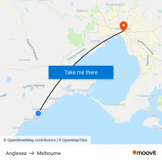 Anglesea to Melbourne map