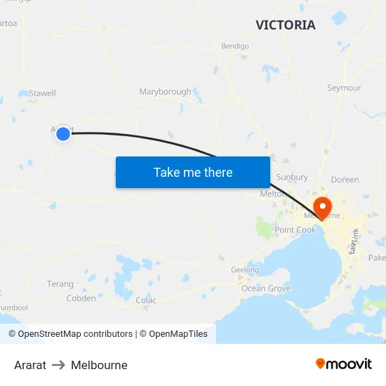 Ararat to Melbourne map
