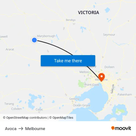 Avoca to Melbourne map
