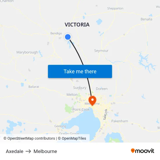 Axedale to Melbourne map