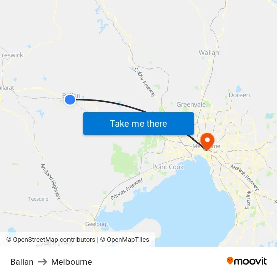 Ballan to Melbourne map