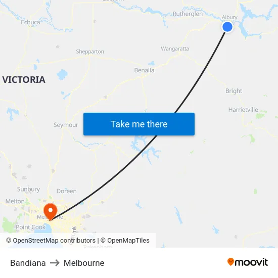Bandiana to Melbourne map