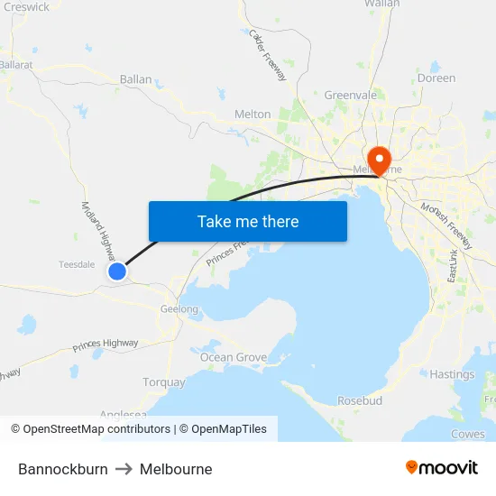 Bannockburn to Melbourne map