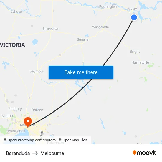 Baranduda to Melbourne map