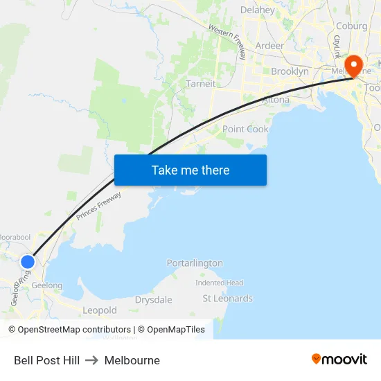 Bell Post Hill to Melbourne map