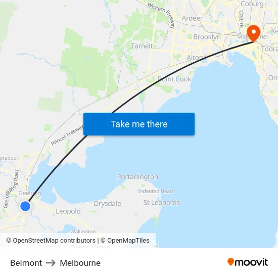 Belmont to Melbourne map