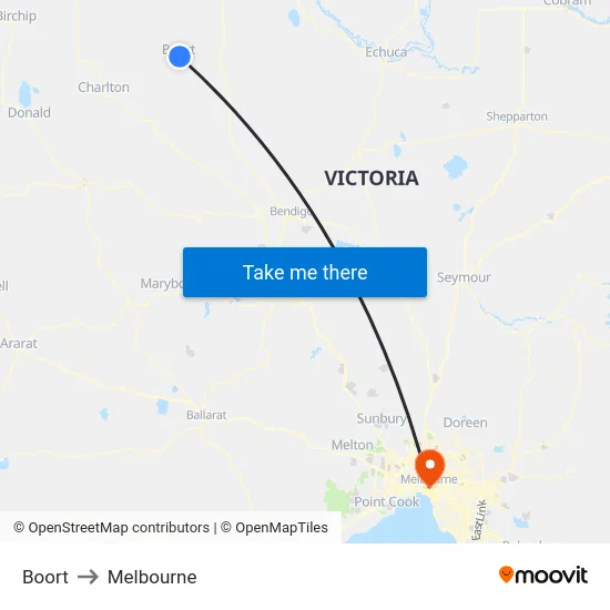Boort to Melbourne map