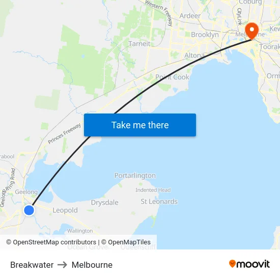 Breakwater to Melbourne map