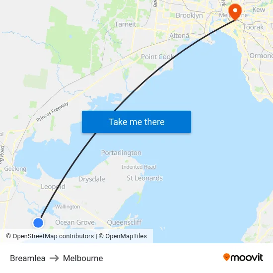 Breamlea to Melbourne map