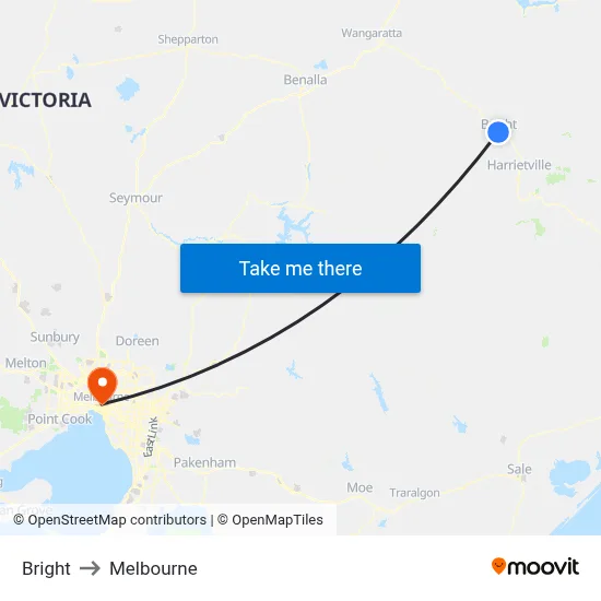 Bright to Melbourne map