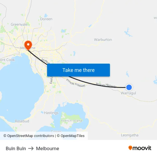 Buln Buln to Melbourne map