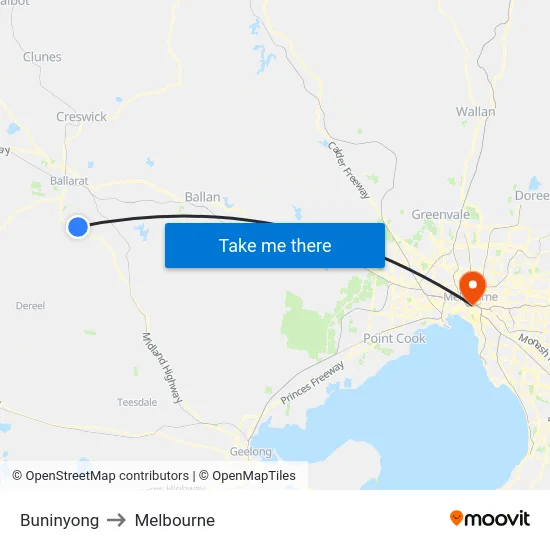 Buninyong to Melbourne map