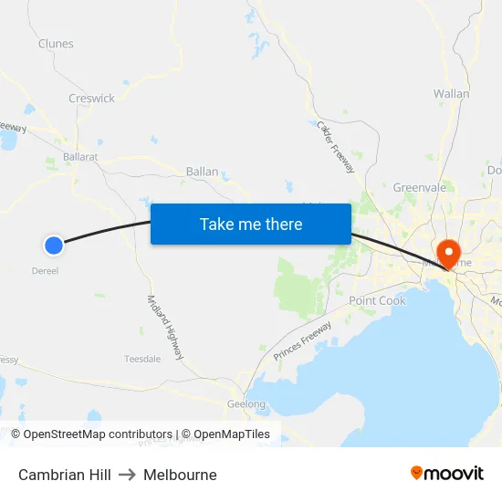 Cambrian Hill to Melbourne map
