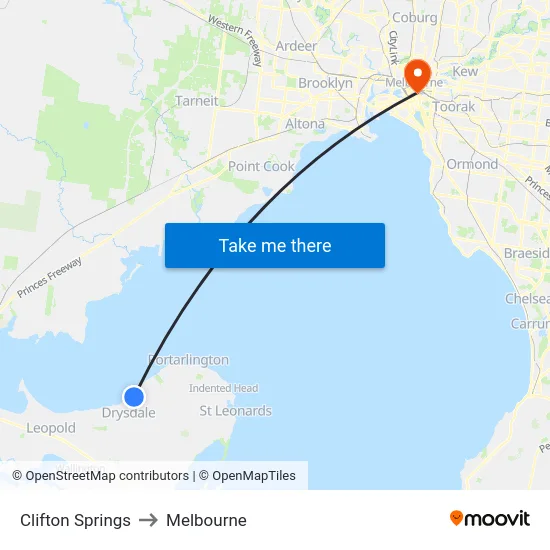 Clifton Springs to Melbourne map