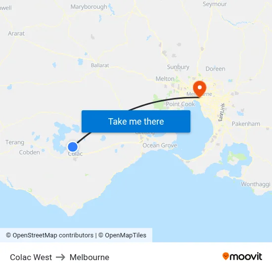 Colac West to Melbourne map