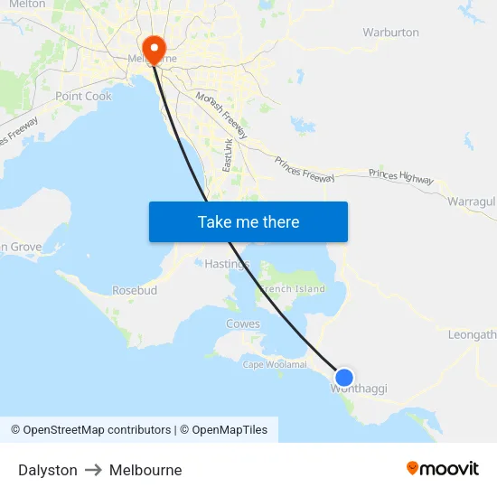 Dalyston to Melbourne map