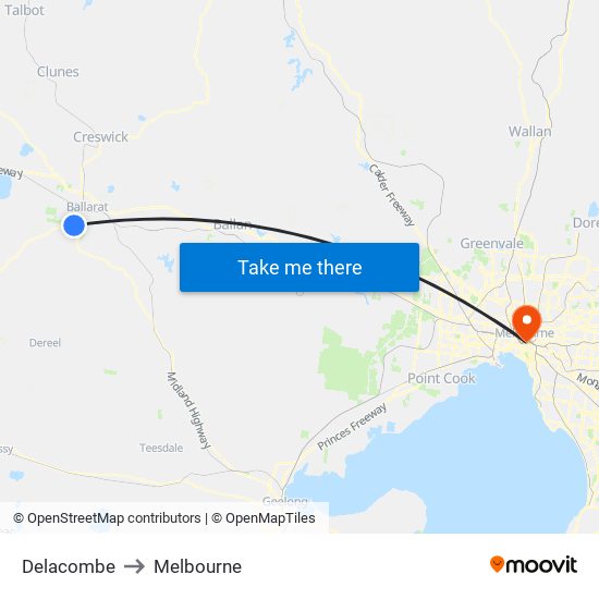 Delacombe to Melbourne map