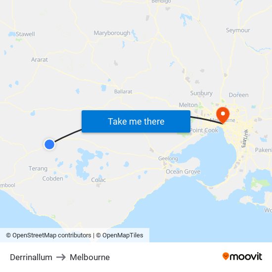 Derrinallum to Melbourne map
