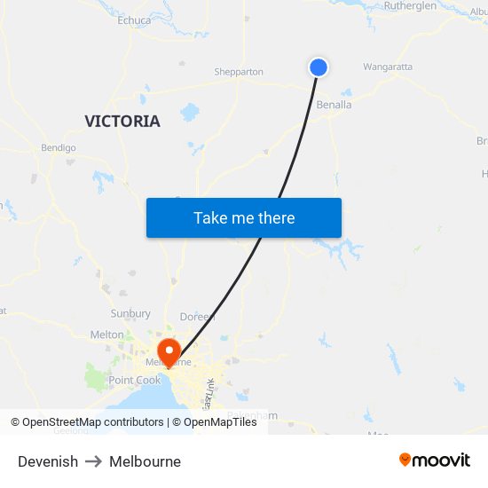 Devenish to Melbourne map