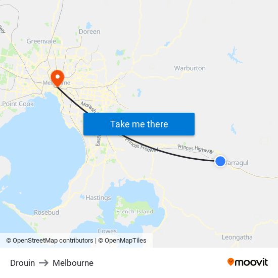 Drouin to Melbourne map