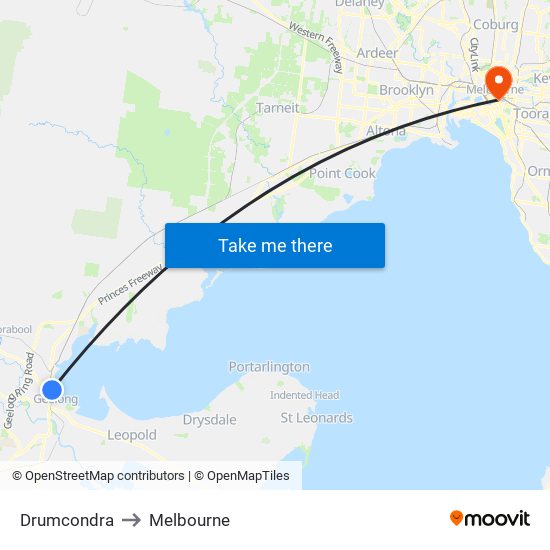 Drumcondra to Melbourne map
