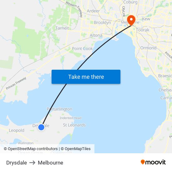Drysdale to Melbourne map