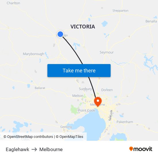 Eaglehawk to Melbourne map