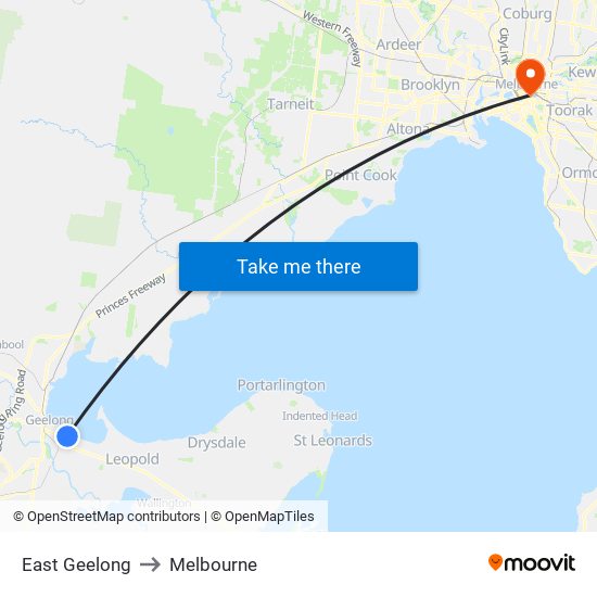 East Geelong to Melbourne map