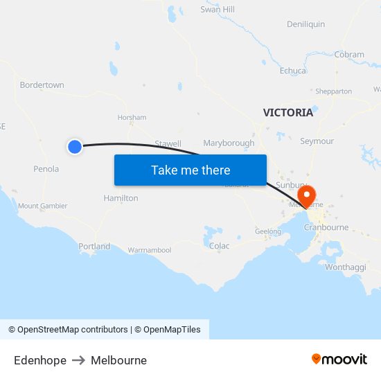 Edenhope to Melbourne map