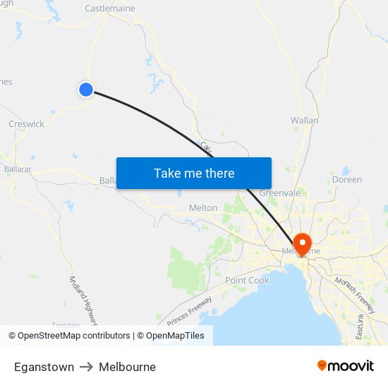 Eganstown to Melbourne map