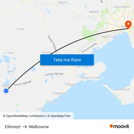 Elliminyt to Melbourne map