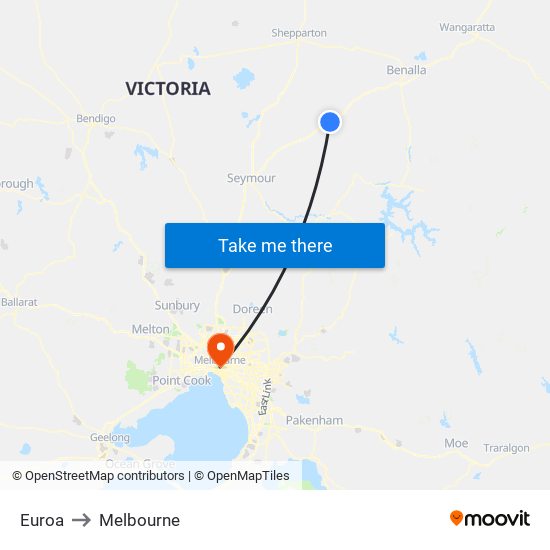 Euroa to Melbourne map