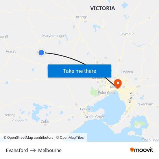 Evansford to Melbourne map