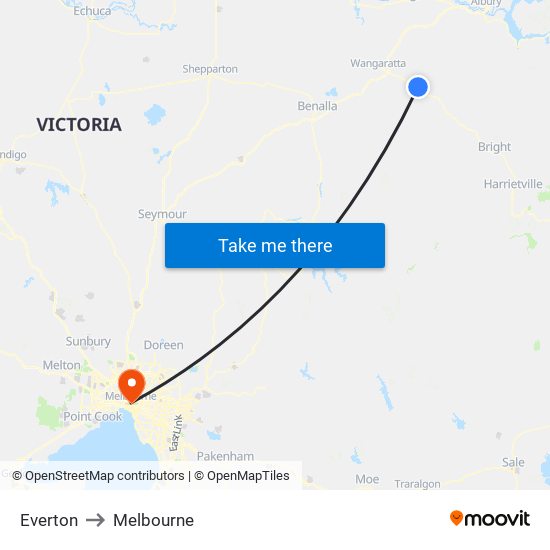 Everton to Melbourne map