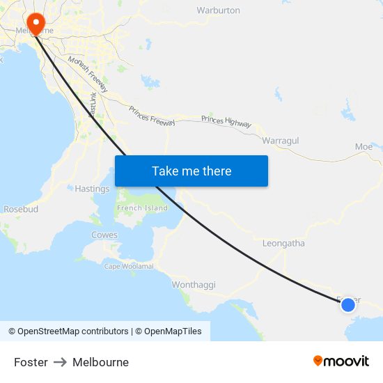 Foster to Melbourne map