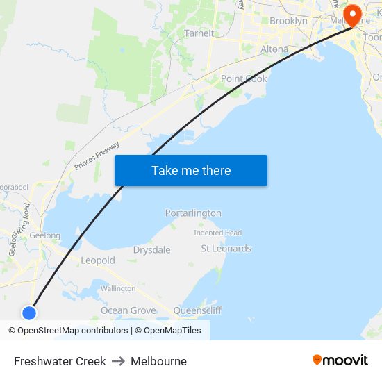 Freshwater Creek to Melbourne map