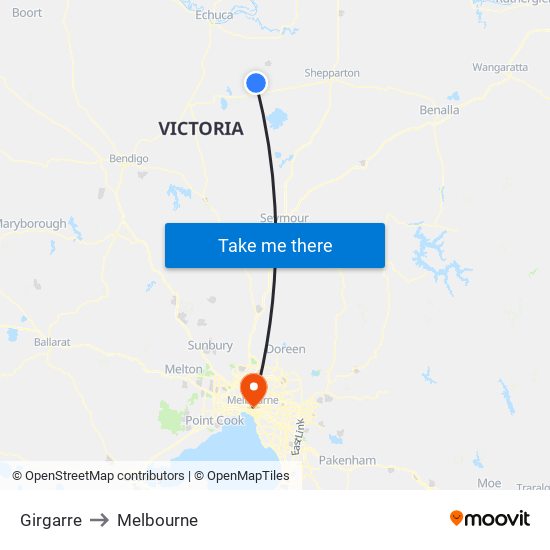 Girgarre to Melbourne map