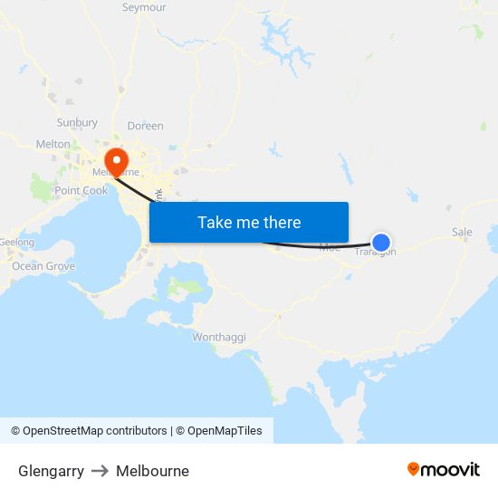 Glengarry to Melbourne map