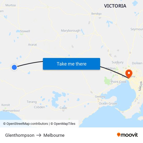 Glenthompson to Melbourne map