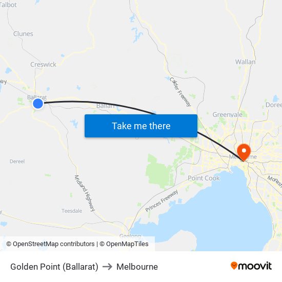 Golden Point (Ballarat) to Melbourne map