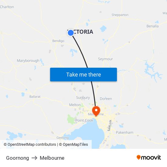 Goornong to Melbourne map