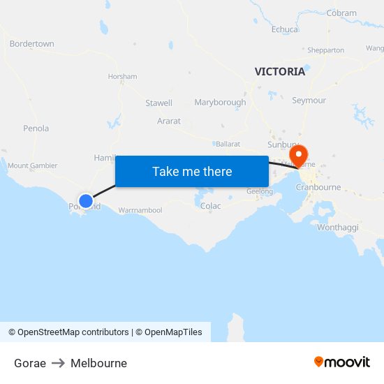 Gorae to Melbourne map