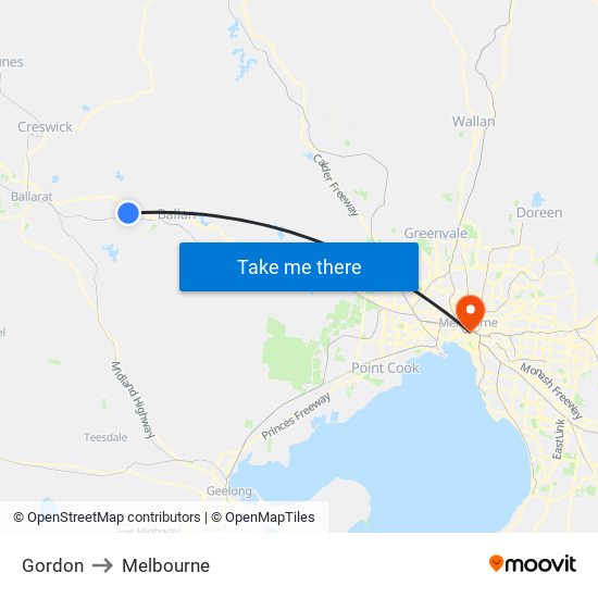 Gordon to Melbourne map