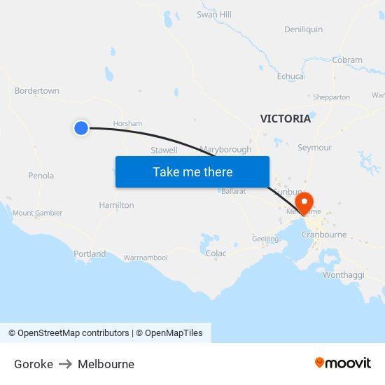 Goroke to Melbourne map