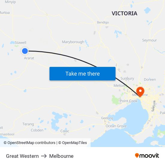 Great Western to Melbourne map