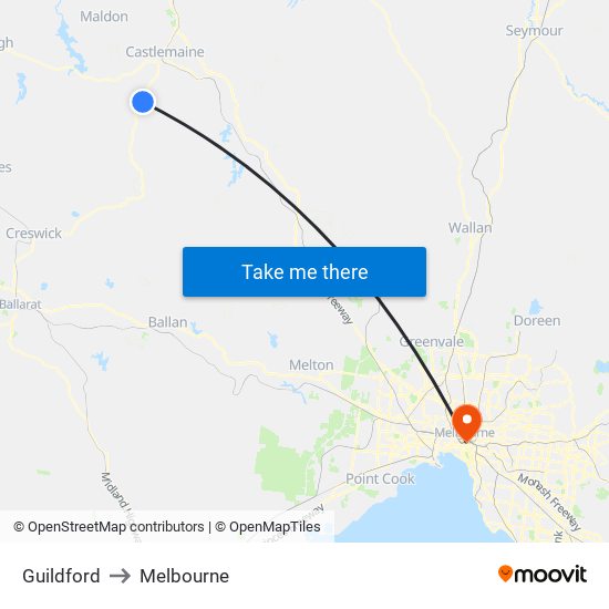 Guildford to Melbourne map