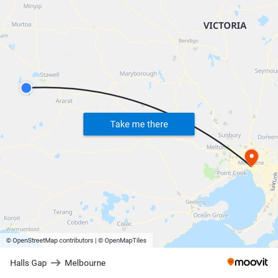 Halls Gap to Melbourne map