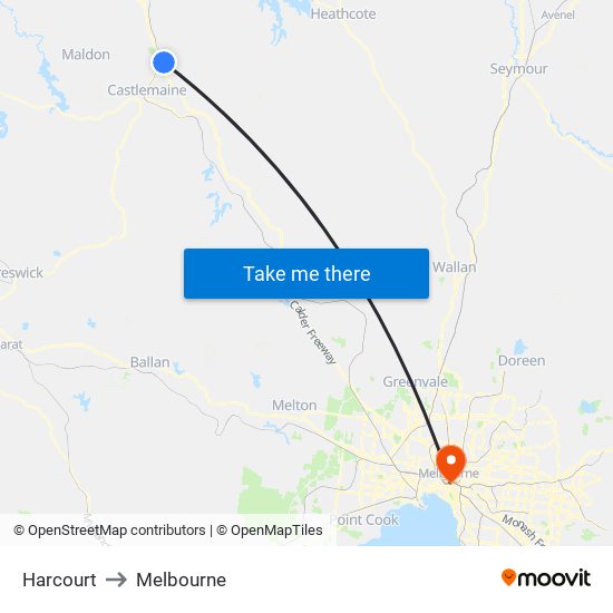 Harcourt to Melbourne map